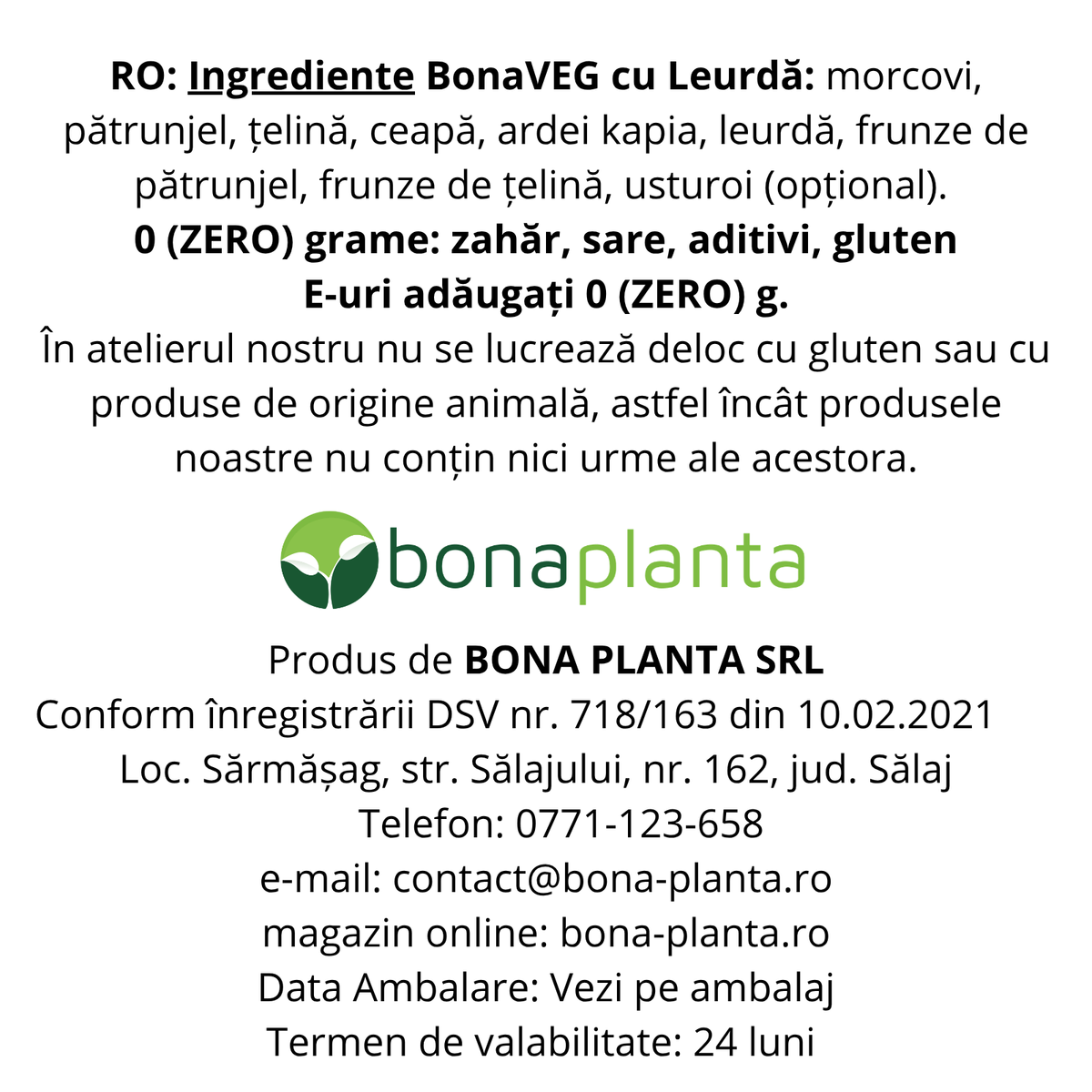 BonaVEG cu Leurdă (Mix de legume uscate) măcinat - Fără sare, zahăr, aditivi