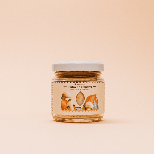 Pudră de Ciuperci Champignon cu ceapă și usturoi (100 % natural) - Fără sare, zahăr, aditivi, E-uri adăugați (Copy)