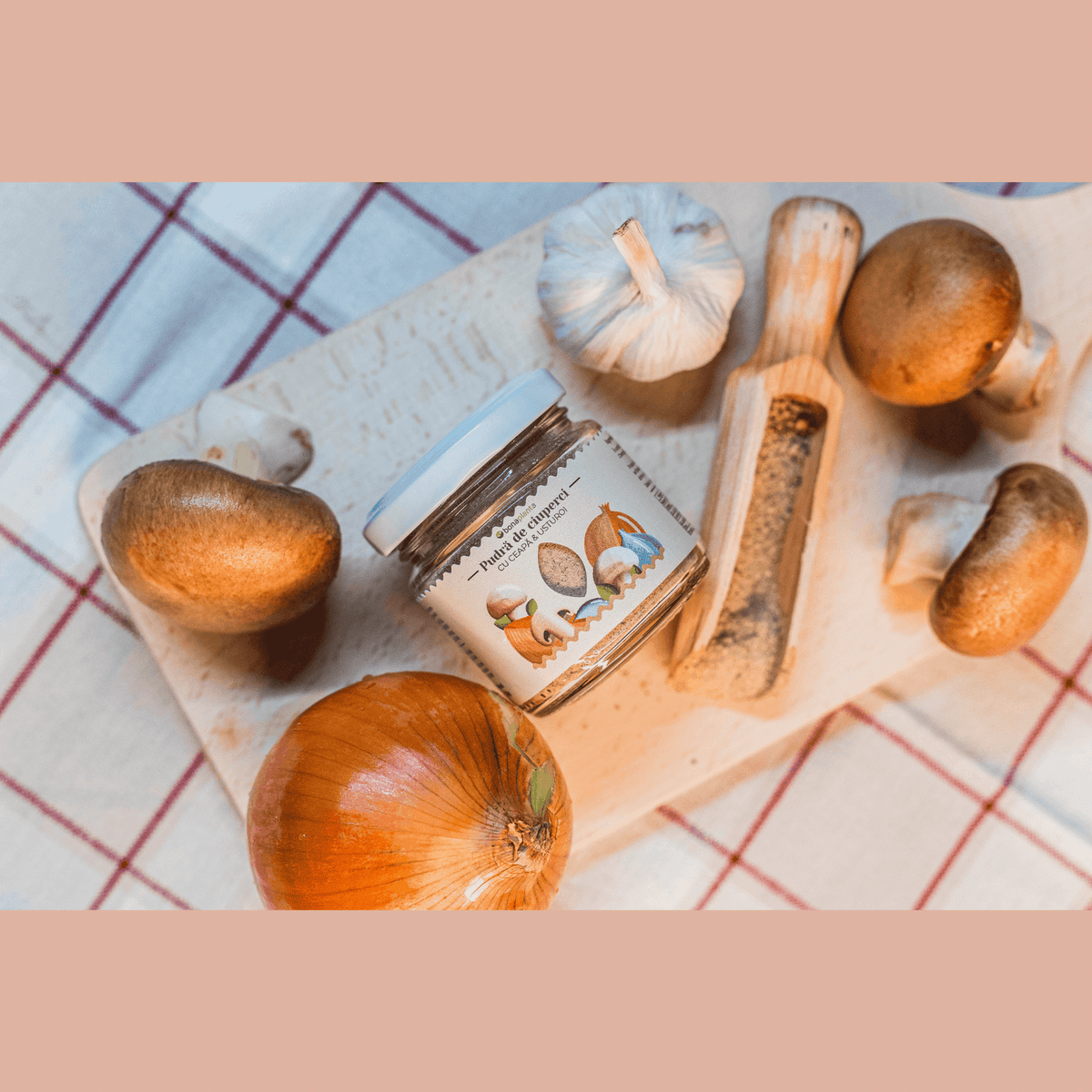 Pudră de Ciuperci Champignon cu ceapă și usturoi (100 % natural) - Fără sare, zahăr, aditivi, E-uri adăugați (Copy)