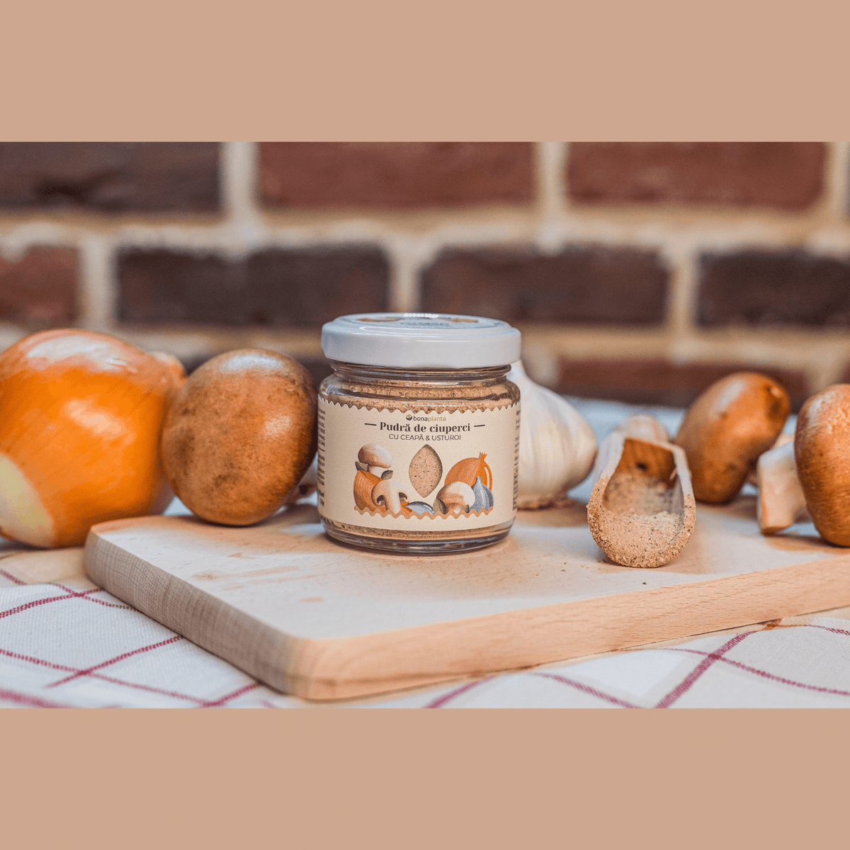 Pudră de Ciuperci Champignon cu ceapă și usturoi (100 % natural) - Fără sare, zahăr, aditivi, E-uri adăugați (Copy)