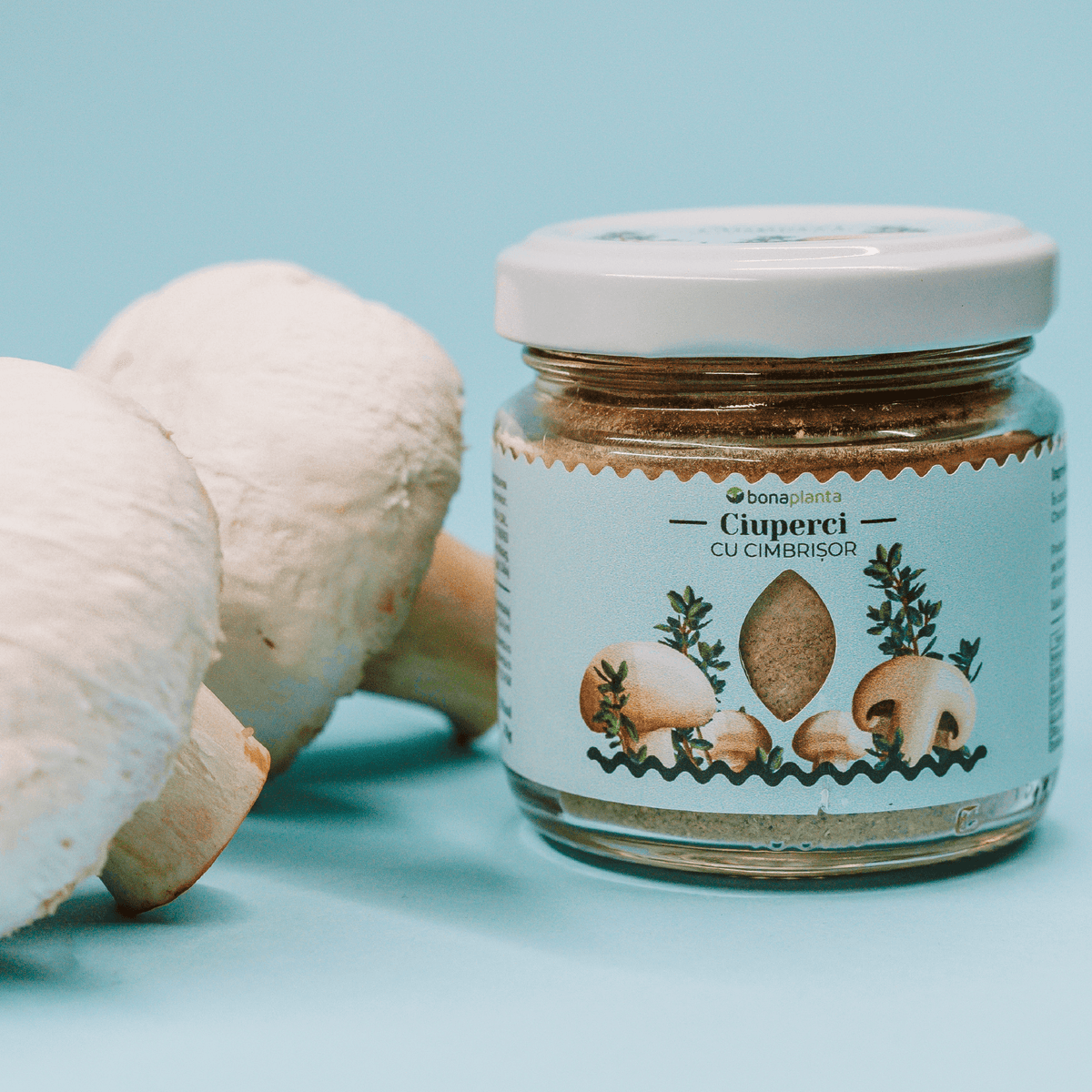 Pudră de Ciuperci Champignon cu cimbrișor (100 % natural) - Fără sare, zahăr, aditivi, E-uri adăugați